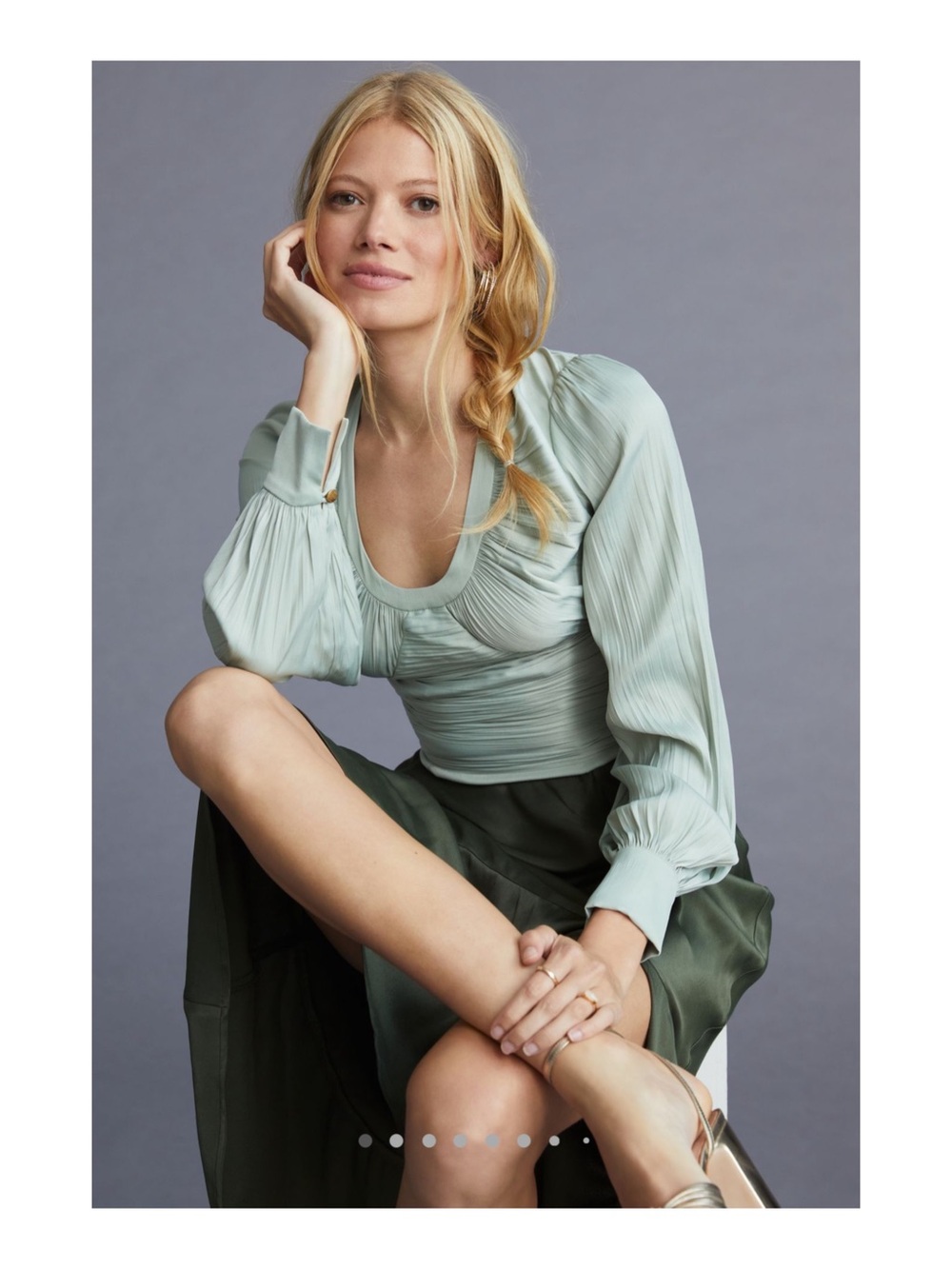 Anthropologie Billow Sleeve Sage Green Top XL
